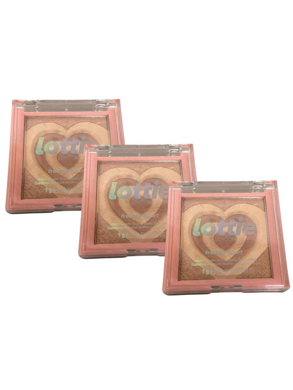 Lottie London Frosted Heart Highlighter Face Body Multi Shade 9g 0.31 oz 3 Pack